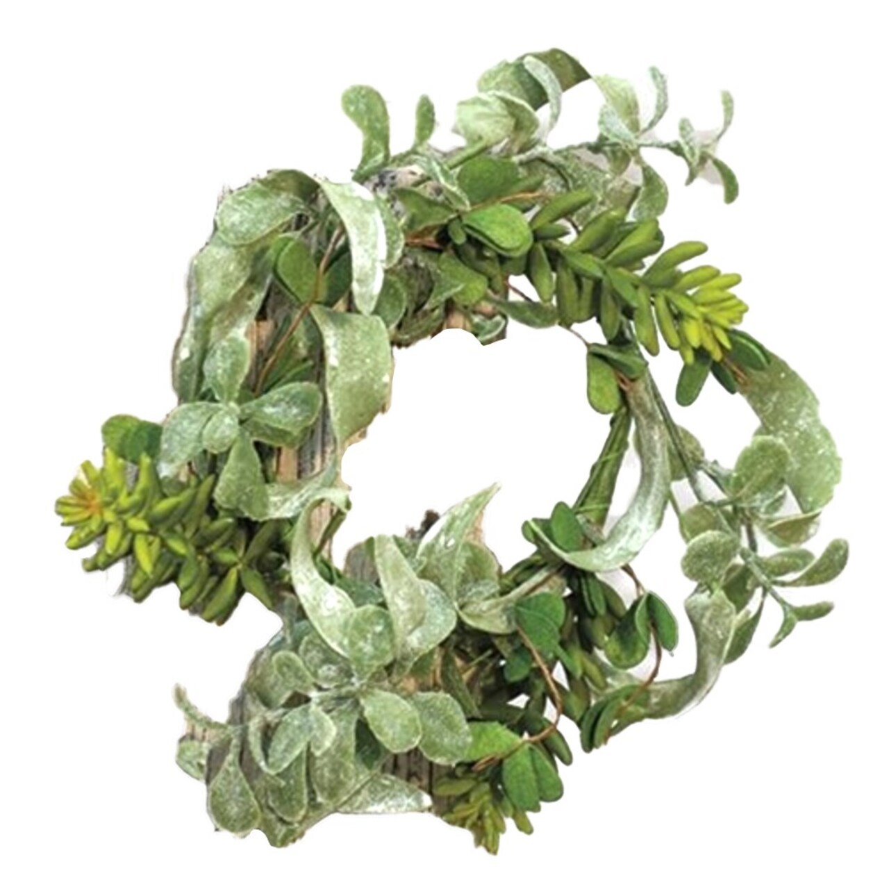 Set of 2 Decorative Succulent Ring 8 Inch Flocked Green Leaf Candle Holder Accent
